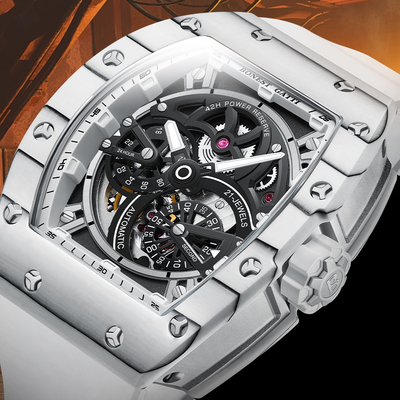 Luxury Watch Rubber Strap - Montre mécanique pour homme BONEST GATTI,